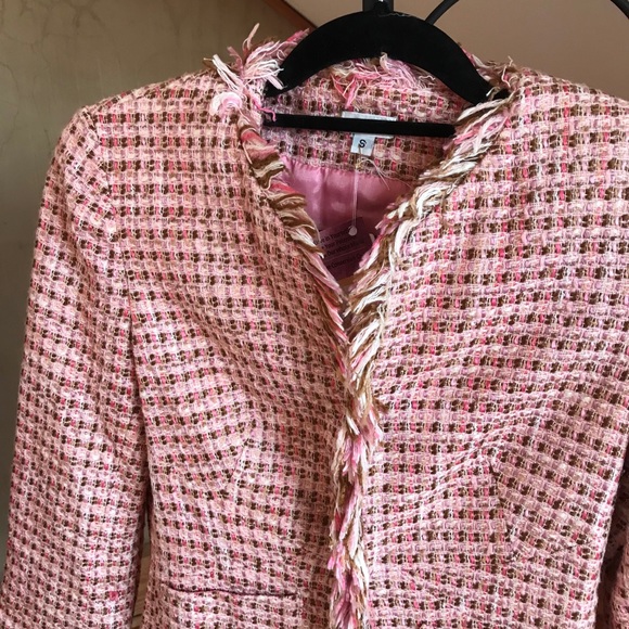 Aqua Pink Tweed Fringe Jacket, EUC, S - Picture 2 of 14